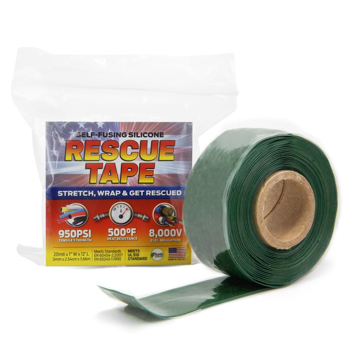 Bond It Rescue Tape, Self-Fusing Silicone for Emergency Plumbing, Pipe & Hose Repair, Electrical Insulation, Waterproof, 950PSI, Made in USA, 1" x 12', Green