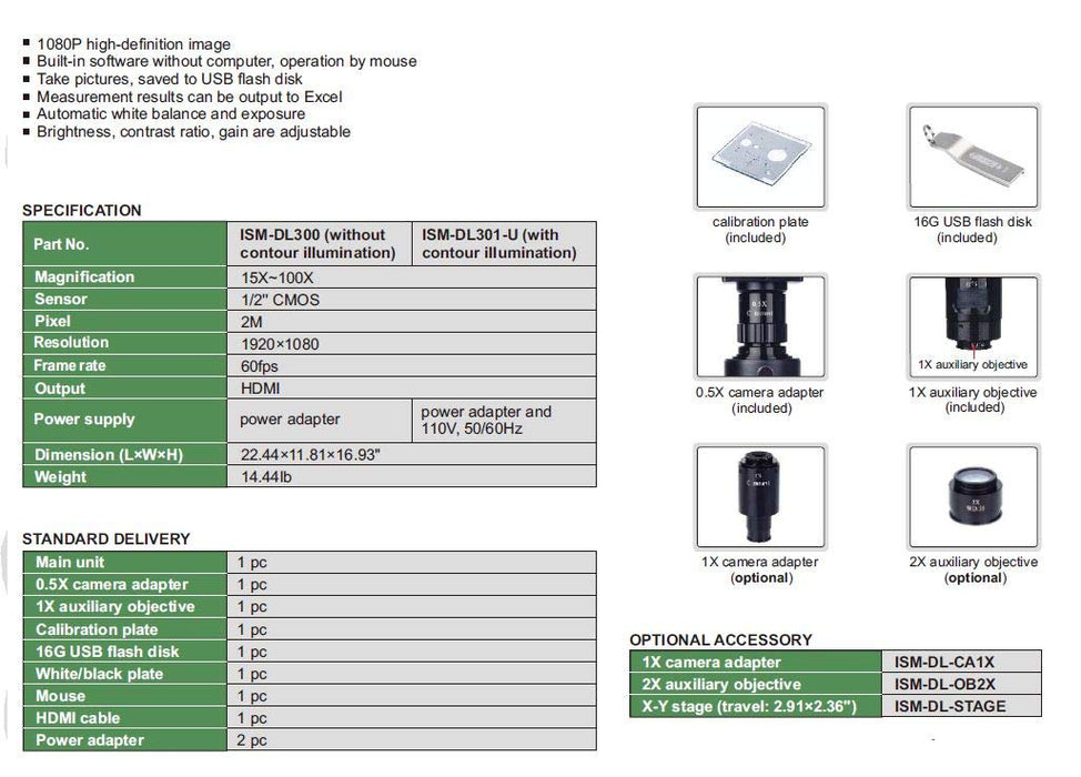 INSIZE ISM-DL301-U Digital Measuring Microscope, Black