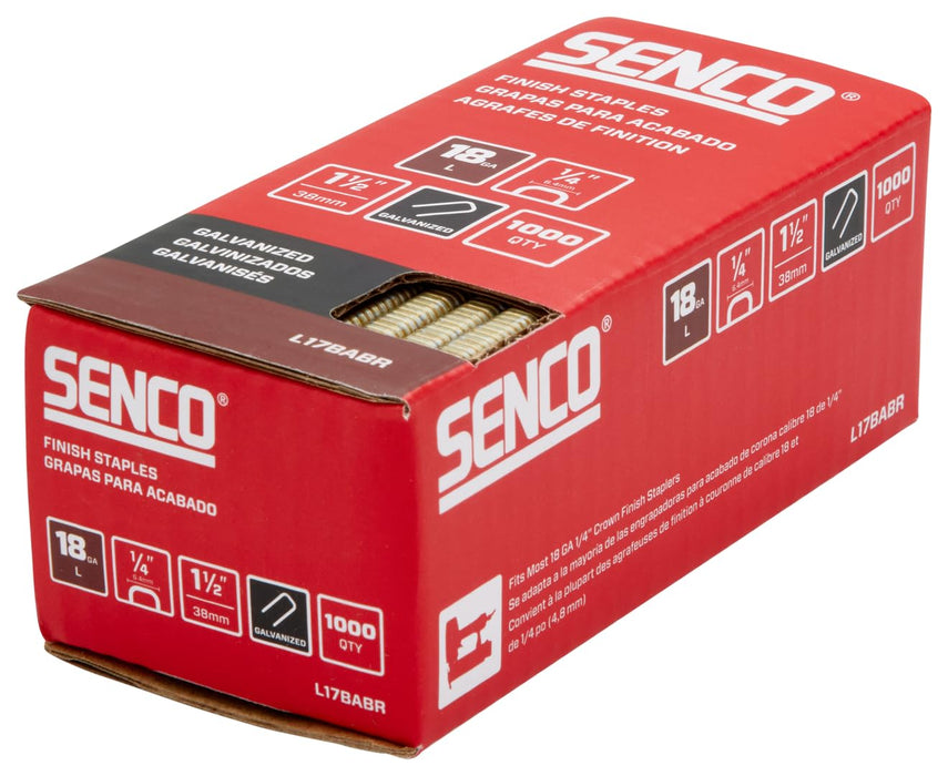 Senco L17BABR 1-1/2" 18 Gauge 1/4" Crown Finish Staples, Galvanized Finish (1000 Count)