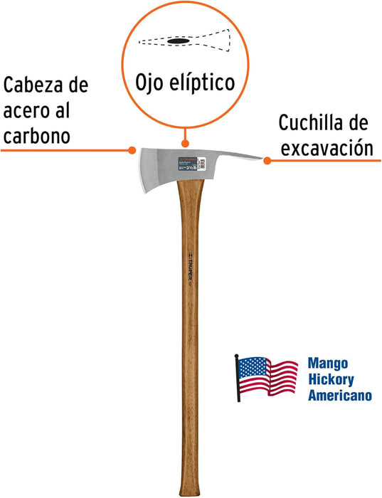 Truper 14966 PU-3-1/2M 3 1/2 lb Pulaski Axe, 35" Hickory Handle