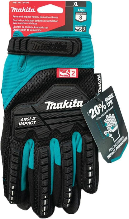 Makita T-04298 Unisex Impact-rated Advanced ANSI 2 Impact Rated Demolition Gloves, X-Large