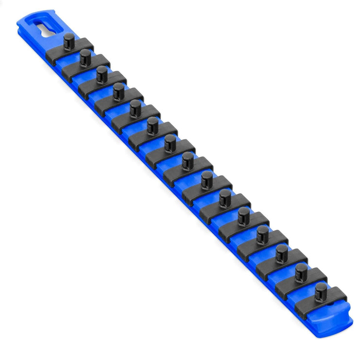 Ernst Manufacturing 13-Inch Magnetic Socket Organizer with 15 1/4-Inch Twist Lock Clips, Blue - 8417M-Blue-1/4 13-Inch 1/4-Inch Twist Clips Blue