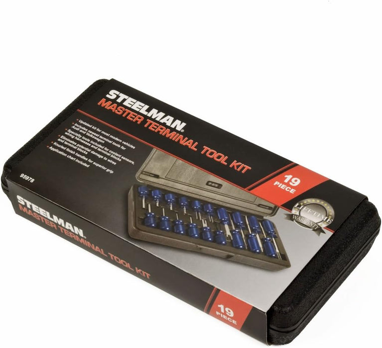 Steelman (95978) 19-Piece Master Terminal Tool Kit for Auto Techs, Removes Terminal Block Wires Without Damage, Includes: Tube, Flat, Fork Blade, Single Pin, Sheathing Ripper, & Others