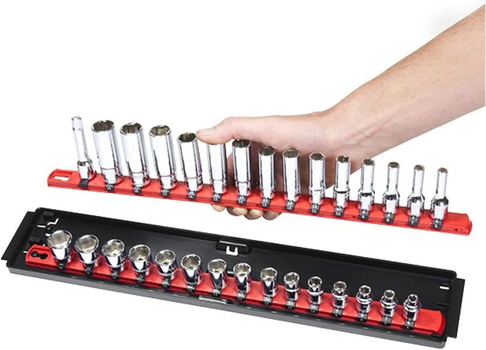 Ernst Manufacturing - 8492 Socket Boss 2-Rail 1/4-Inch-Drive Socket Organizer, 13-Inch, Red - Made in the USA 13-INCH 1/4" Red