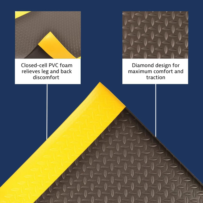 Notrax 419 Diamond Sof-Tred with Dyna-Shield 3' x 4' x 1/2" Anti Fatigue Mat, Slip Resistant Diamond Textured Surface, Ideal for Industrial and Commercial Workplaces, Black/Yellow, 419S0034BY Black/Yellow 3' x 4' x 1/2" Diamond Textured Surface