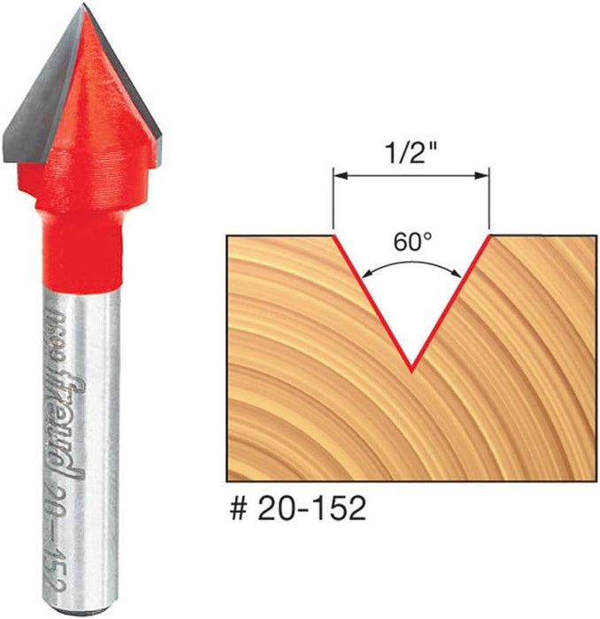Freud 20-152: 1/2" (Dia.) 60° V Grooving Bit One Size 1/2-Inch Diameter 60-Degree V-Grooving Router Bit with 1/4-Inch Shank