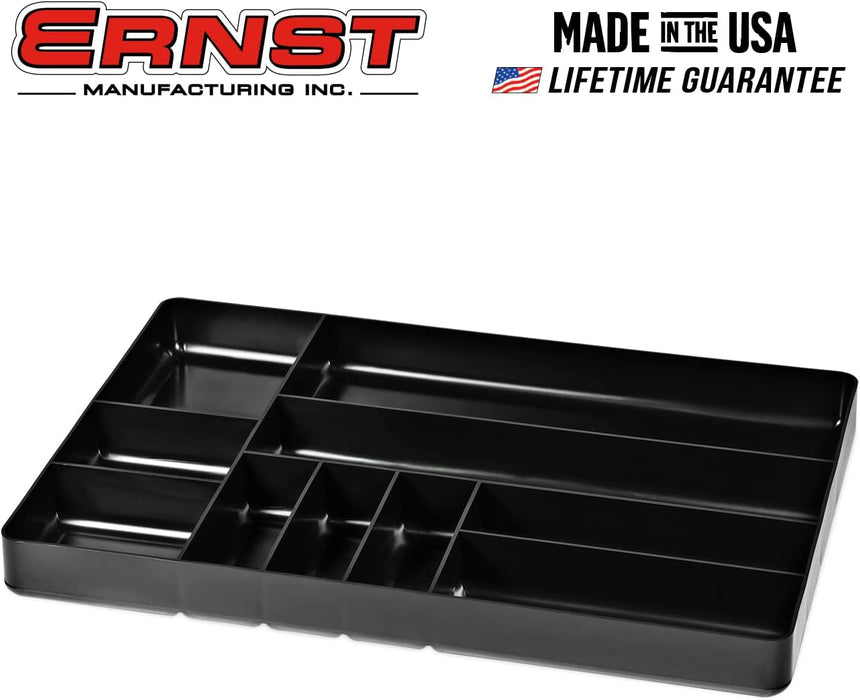 Ernst MFG 10 Compartment Drawer Organizer: Heavy Duty Stackable Tray for Automotive Tool Organization -Low Profile Toolbox - Nuts and Bolts, Tools, Parts, Easy to Clean - Black - Made in the USA