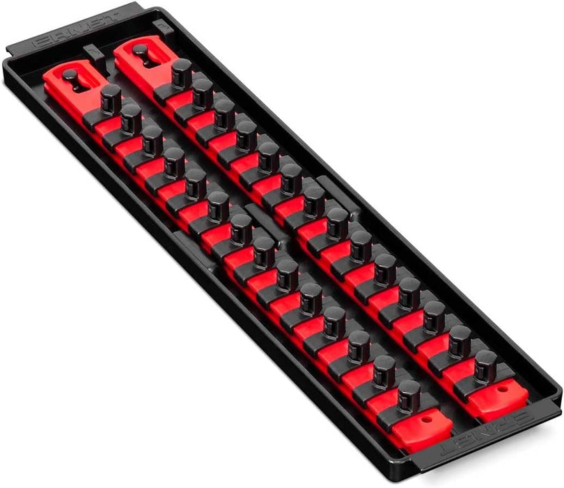 Ernst Mfg. 8493 RD Socket BOSS Tray High-Density System with (2) Red 13" Socket Rail + (28) Twist Lock Clips, 3/8" Drive - Made in USA