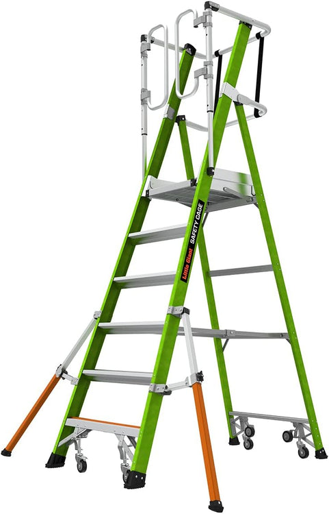 Little Giant Ladder Systems Safety Cage 2.0, M6, 6ft Enclosed Platform, Platform Ladder with Adjustable Outriggers, Fiberglass, Type 1AA, 375 lbs Weight Rating, (19706-146)
