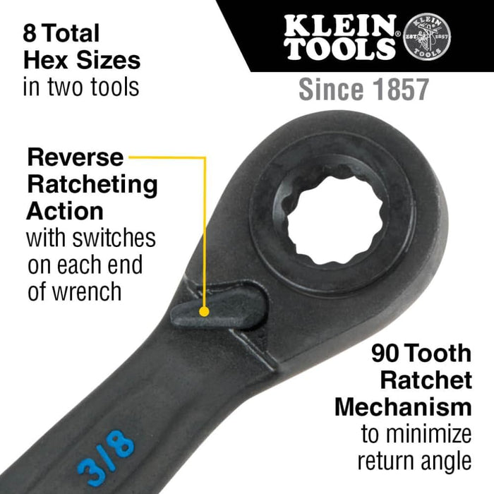 Klein Tools 68216 4-in-1 Ratcheting Wrench Set, SAE, 2-Piece