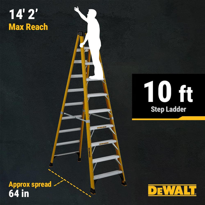 DEWALT DXL3410-10 10-Foot Fiberglass Step Ladder, 375-Pound Load Capacity, Type IAA