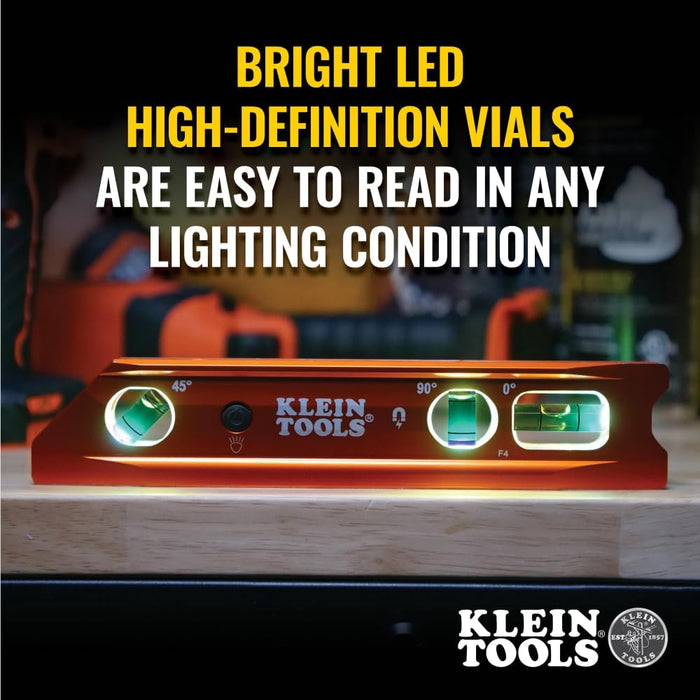 Klein Tools 935RBLT Lighted Torpedo Billet Level, Rare-Earth Magnet