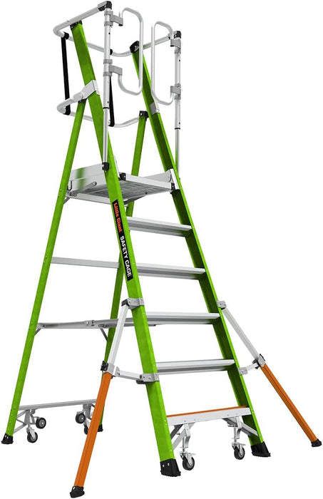 Little Giant Ladder Systems Safety Cage 2.0, M6, 6ft Enclosed Platform, Platform Ladder with Adjustable Outriggers, Fiberglass, Type 1AA, 375 lbs Weight Rating, (19706-146)