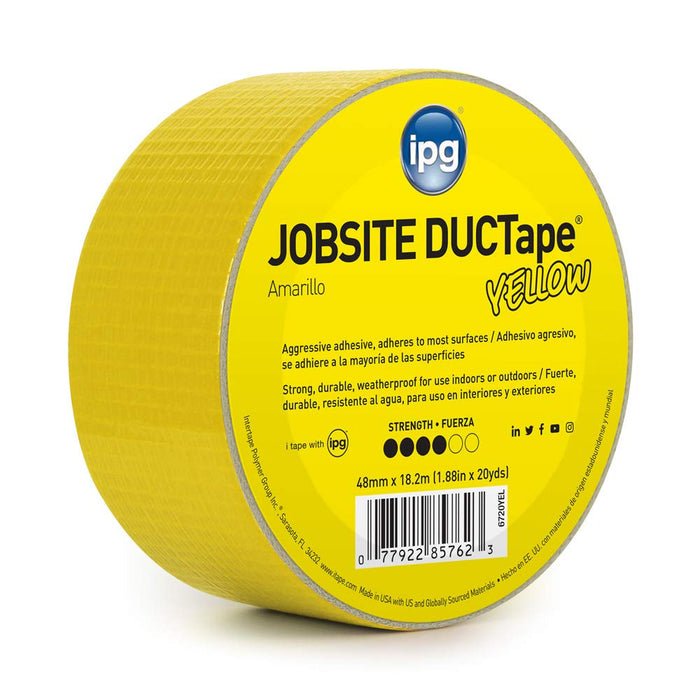 IPG (6720YEL) JobSite DUCTape, Colored Duct Tape, 1.88" x 20 yd, Yellow (Single Roll)