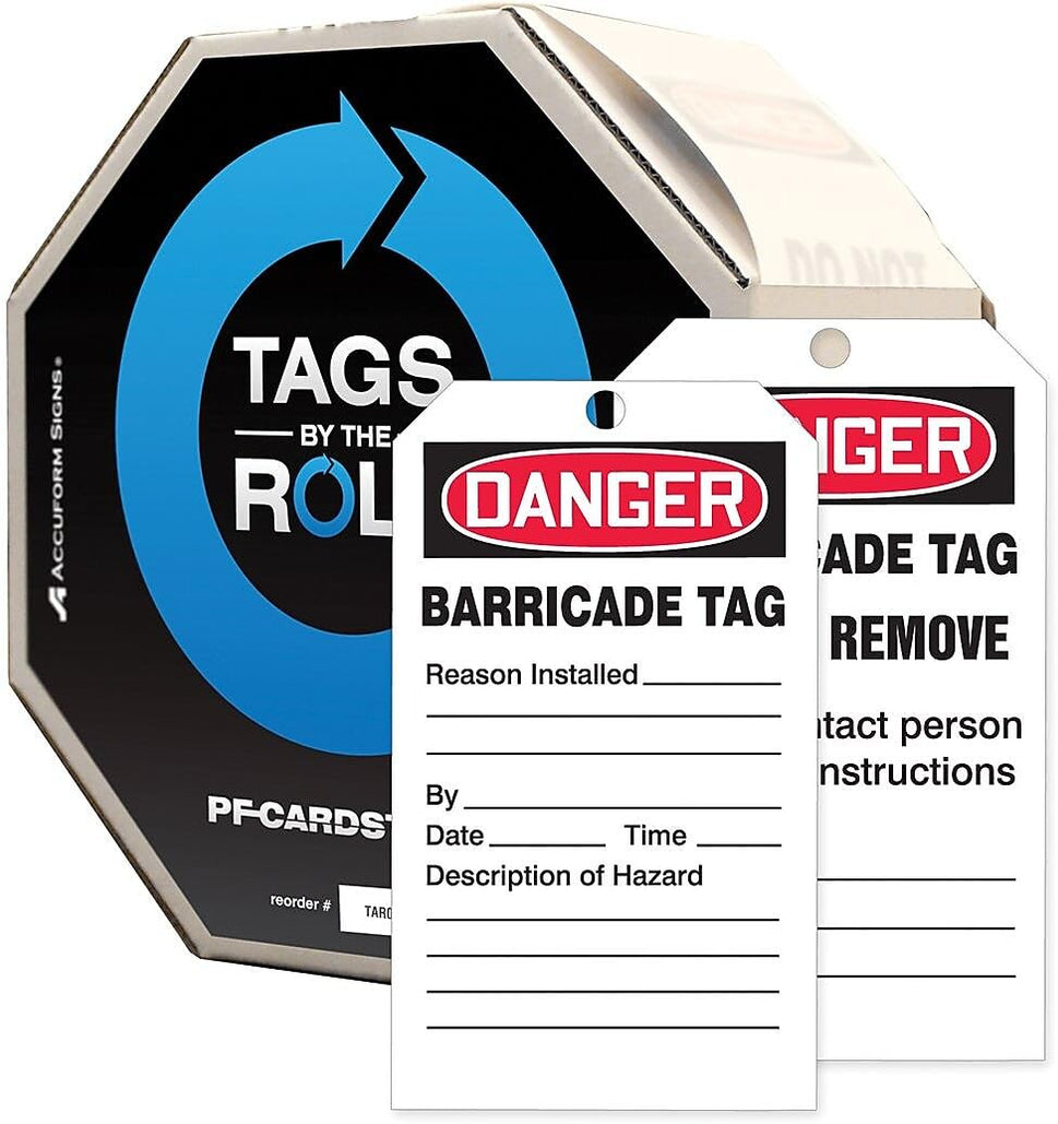 Blue Warning Tags Accuform TAR158 Safety Tags by-The-Roll, Caution Barricade, OSHA Compl ...