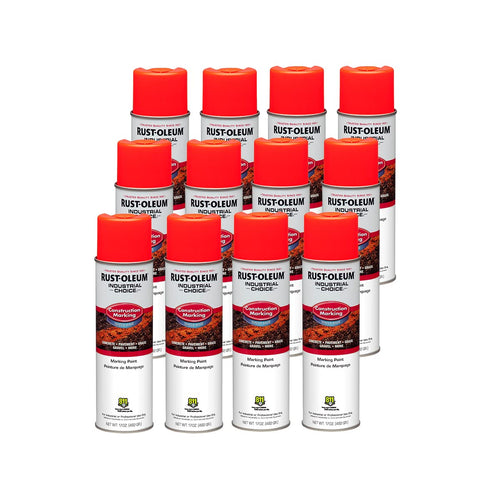 Rust-Oleum 264699 Industrial Choice M1400 System Water-Based Construction Marking Paint, 17 oz, Fluorescent Red-Orange (Pack of 12)