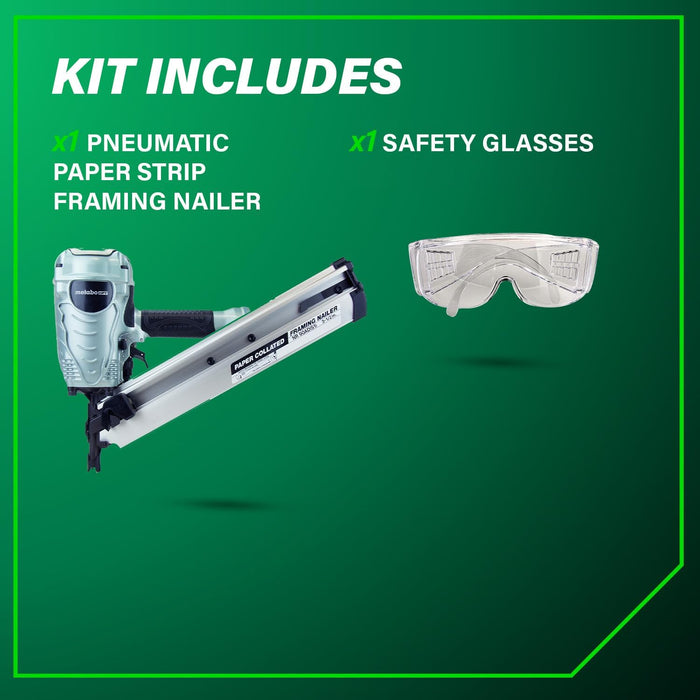 Metabo HPT (NR90ADS1M) Framing Nailer, Pro-Preferred Framing Tool For Flooring, Truss Build-Up, Roof Decking, and Housing Construction, Quick Switch Nailing, 3-1/2" 30° Paper Collated Nails