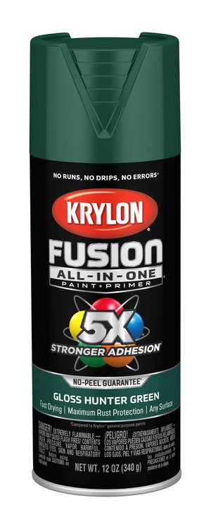 Krylon K02789007 Hunter Green Fusion All-In-One Paint & Primer Spray Paint, Gloss, 12 oz