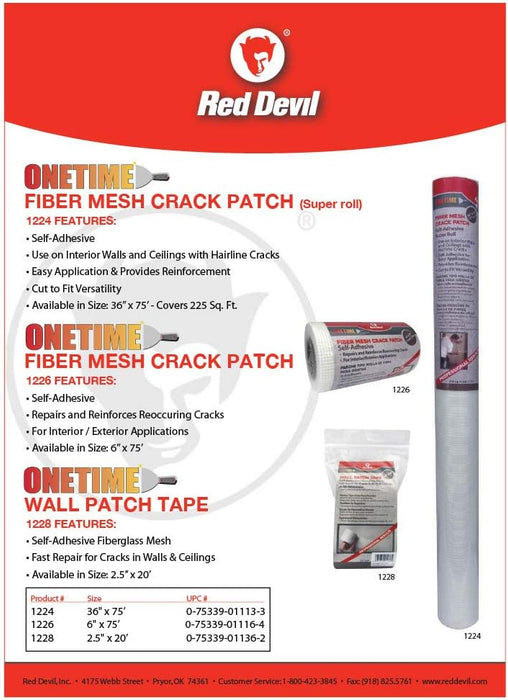 Red Devil 1226 Onetime Fiber Mesh Crack Patch 6" x 75' Wall Repair Fabric, White (Pack of 1)
