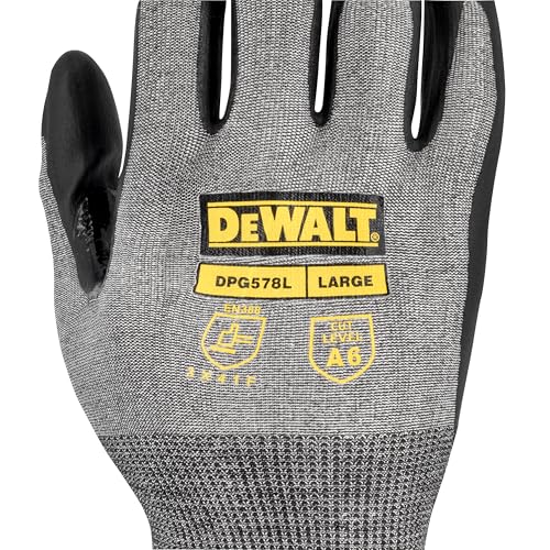 DEWALT DPG578 Foam Nitrile A6 Cut Resistant Glove for Outdoor Work, Construction and General Purpose - Size M - Pack of 12