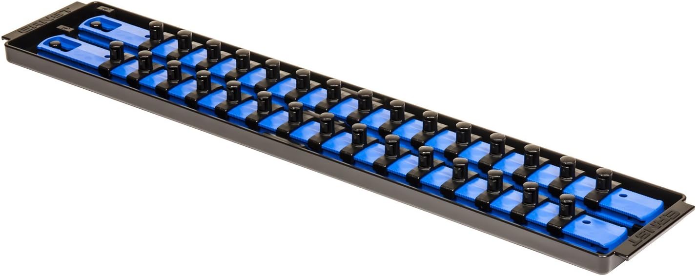 Ernst Manufacturing Socket Boss, Premium 2-Rail 3/8-Inch-Drive Socket Organizer, 19-Inch, Blue - Made in USA 19-INCH 3/8" Blue