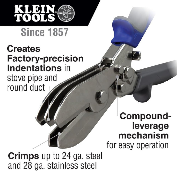 Klein Tools 86520 5 Blade Crimper for Ductwork, Pipe and Sheet Metal Crimps 24 gauge Steel, 28 gauge Stainless Steel (Pack of 1)