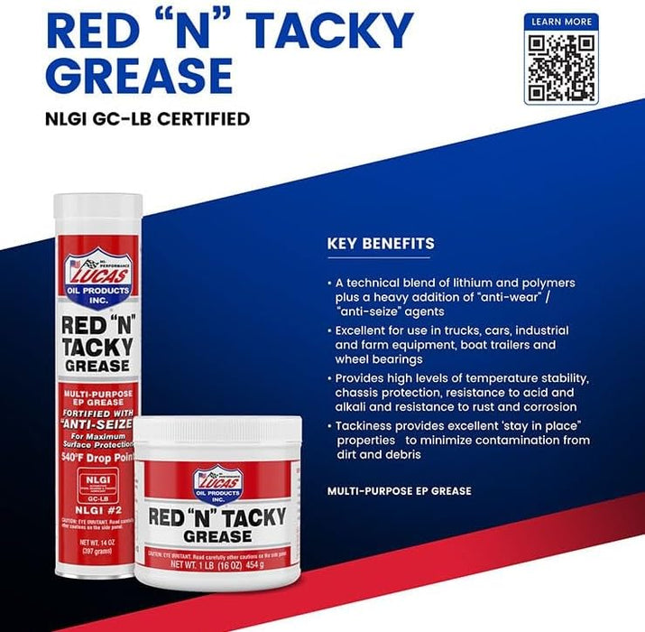 Lucas Oil 10005 Red 'N' Tacky Grease - 14 Ounce