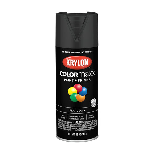 Krylon K05546007 COLORmaxx Spray Paint and Primer for Indoor/Outdoor Use, Flat Black, 12 Ounce (Pack of 1)
