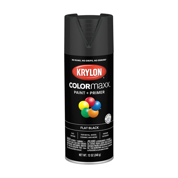 Krylon K05546007 COLORmaxx Spray Paint and Primer for Indoor/Outdoor Use, Flat Black, 12 Ounce (Pack of 1)