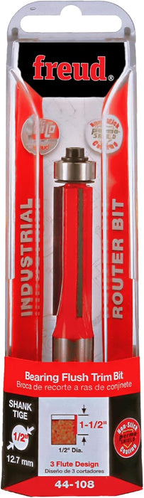 Freud 44-108 1/2" Diameter Bearing Flush Trim Bit with 1/2" Shank, 1-1/2" Carbide Height