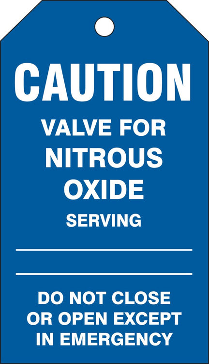 Accuform TDM640CTP PF-Cardstock Medical Gas Tag, "Caution Valve for Nitrous Oxide Serving DO", 5.75" Length x 3.25" Width x 0.010" Thickness (Pack of 25)