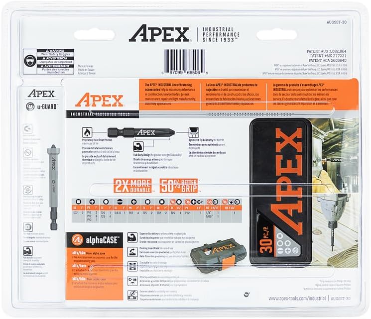 APEX AUGSET-30 Industrial Fastening Tools, Apex Ind 30 Piece U Guard Fastening Set
