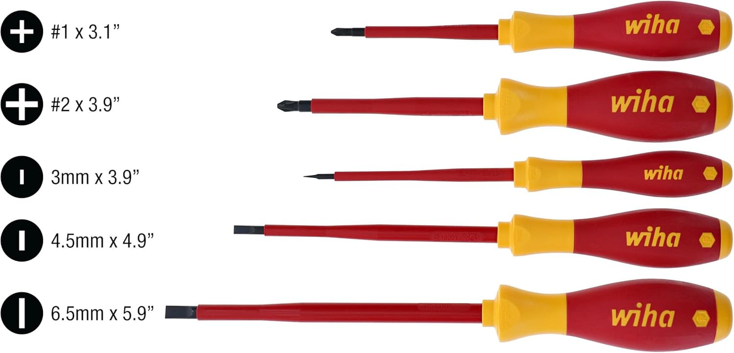 Wiha 32091 5-Piece 1000-Volt Slotted and Phillips Insulated Screwdriver Set