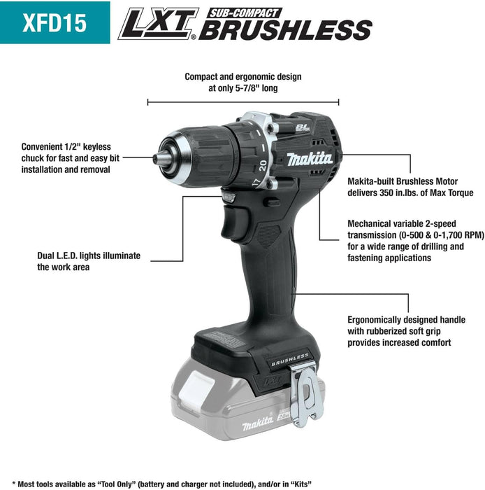 Makita CX203SYBXRJ 18V LXT� Lithium-Ion Sub-Compact Brushless Cordless 2-Pc. Combo Kit with Recipro Saw (1.5Ah)