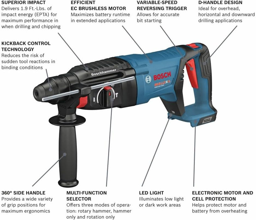 Bosch 18V EC Brushless SDS-Plus️ Bulldog️ 1 In. Rotary Hammer (Open Box, Excellent Condition) (Bare Tool)