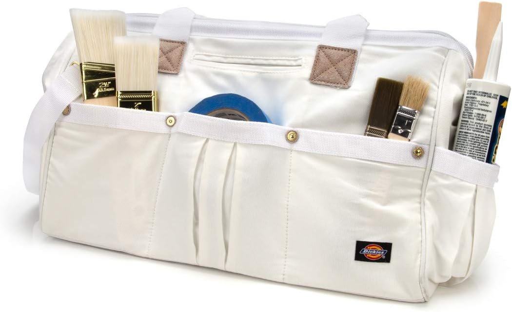 Dickies 57041 20-Inch Durable Canvas Work Bag for Painters, Carpenters, and Builders, Heavy-Duty Zipper, Reinforced Handles, Exterior Pockets, Shoulder Strap