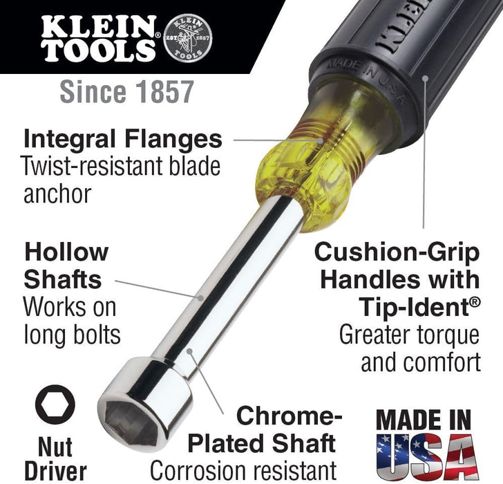 Klein Tools 630-7/16 7/16-Inch Hollow Nut Driver, 3-Inch, Cushion-Grip