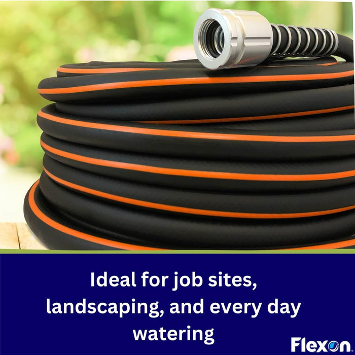 Flexon Flextreme Pro 5/8" x 100ft Performance Rubber Garden Hose, Heavy-Duty, Kink-Resistant, All-Weather Flexibility, Industrial-Grade Couplings