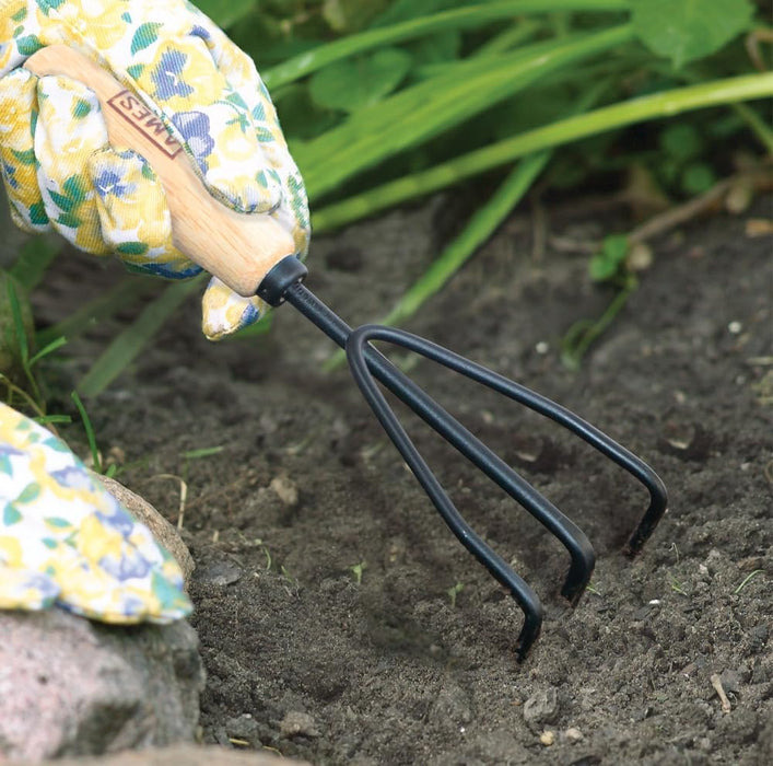 AMES 2446300 Tempered Steel Hand Cultivator with Wood Handle, 11-Inch, Brown Wood Handle Hand Cultivator