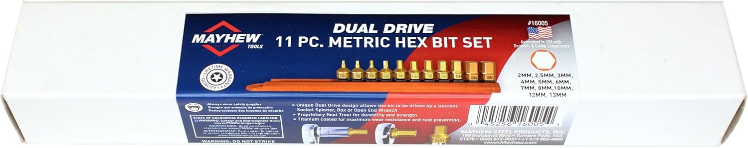 Mayhew Tools 16005 Low-Profile Dual Drive Set, 11-Piece Metric Hex, Titanium-Coated