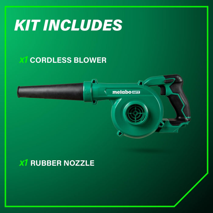 Metabo HPT RB18DCQ4 18V MultiVolt Cordless Compact Blower, Powerful 124 CFM Air Volume, Maximum Air Velocity 213 MPH, Lightweight Design, Variable Speed Trigger, Lock-On Switch, Tool Body Only