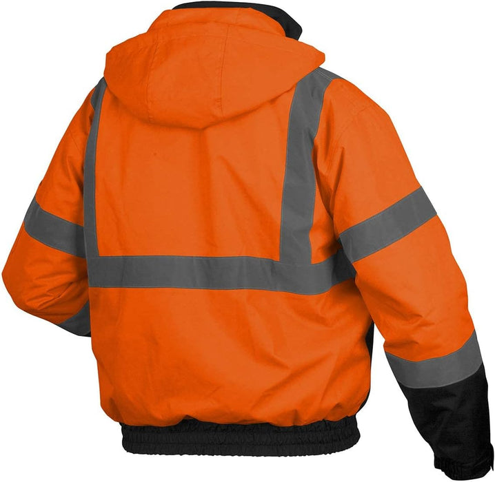 Pyramex RJ31 Series Unisex Waterproof Class 3 Fleece Bomber Safety Jacket, Hi Vis Orange, Size Large