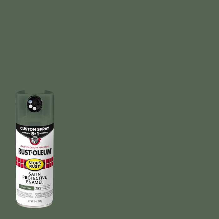 Rust-Oleum 383421 Stops Rust Custom Spray 5-in-1 Spray Paint, 12 oz, Satin Earthy Green (Pack of 1)