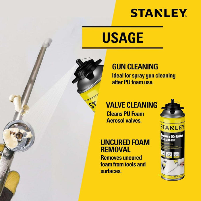 STANLEY Spray Foam Dispensing Gun Cleaner - Uncured Expanding Polyurethane Foam Dissolver - 12.3 oz, 1 Pack