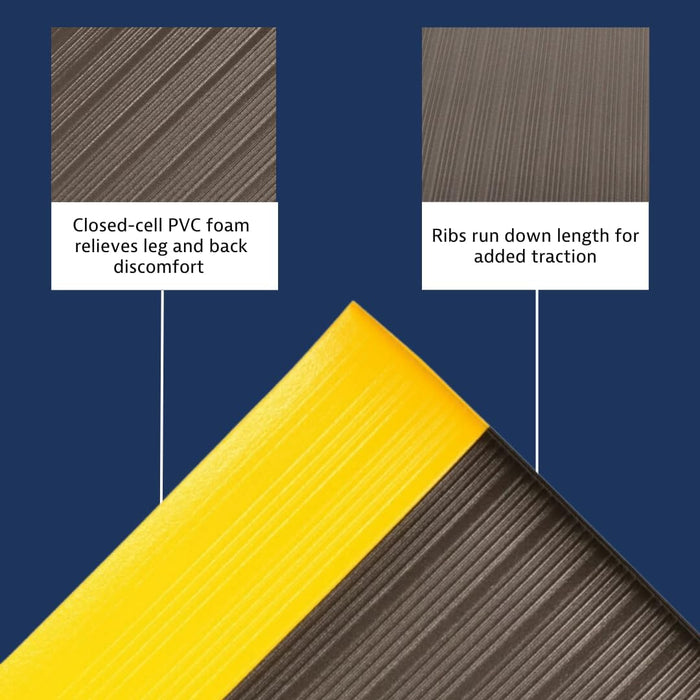 Notrax 410 Airug 2' x 60' x 3/8" Anti Fatigue Mat, Enhanced Slip Resistance with Beveled Edges and Ribbed Surface, Ideal for Industrial and Commercial Workplaces, Black/Yellow, 410R0324BY Ribbed Surface 2' x 60' x 3/8" Black/Yellow