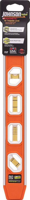 Johnson 1421-1200 Magnetic Aluminum Reinforced Torpedo Level, 12", Red