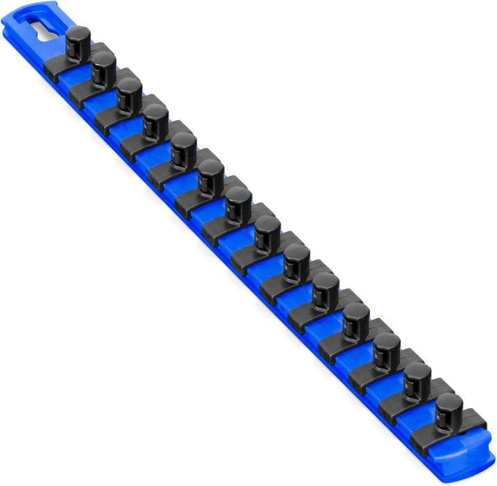 Ernst Manufacturing (8418M-Blue-3/8) 13-Inch Magnetic Socket Organizer with 14 3/8-Inch Twist Lock Clips, Blue