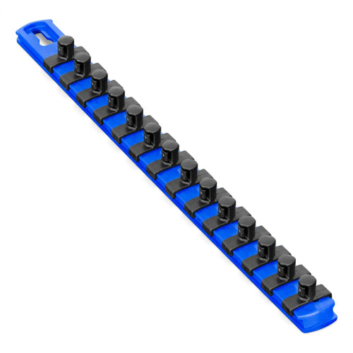 Ernst Manufacturing (8418M-Blue-3/8) 13-Inch Magnetic Socket Organizer with 14 3/8-Inch Twist Lock Clips, Blue