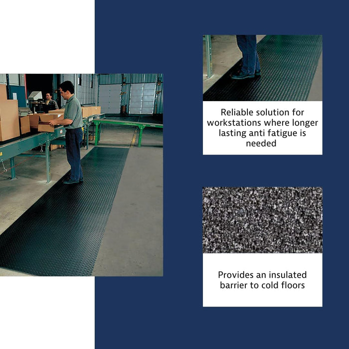 Notrax 419 Diamond Sof-Tred with Dyna-Shield 2' x 60' x 1/2" Anti Fatigue Mat, Slip Resistant Diamond Textured Surface, Ideal for Industrial and Commercial Workplaces, Black, 419R0024BL Black 2'W x 60'L Diamond Textured Surface
