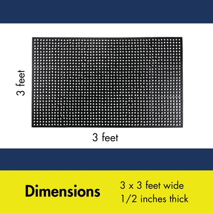 NoTrax 3' x 3' Anti-Fatigue Lightweight Restaurant Rubber Floor Mat with Drainage Holes, Beveled Edges, Non-Slip Mats, Red, T30 Competitor, T30S0033RD 3' x 3' Red Solid